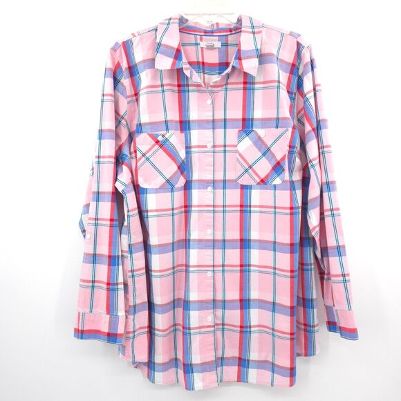 Croft and Barrow plaid button down womens Plus Size 2X pink long sleeve cotton - Picture 1 of 7